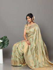 Banarasi Meenakari Gaji Silk Zari - Mint Green