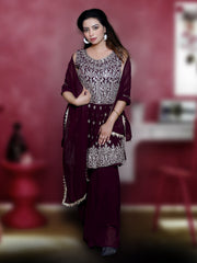 Burgundy Elegance Embroidered Suit with Dupatta