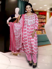 Garnet Floral Print Suit with Dupatta