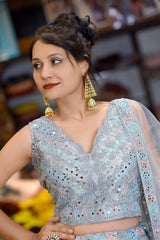 Celestial Blue Shimmer Lehenga with Dupatta