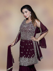 Burgundy Elegance Embroidered Suit with Dupatta