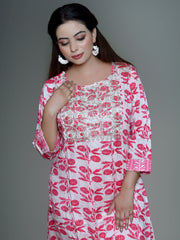 Garnet Floral Print Suit with Dupatta