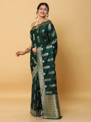 Banarasi Meenakari Gaji Silk Zari - Rama Green