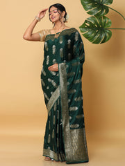 Banarasi Meenakari Gaji Silk Zari - Rama Green