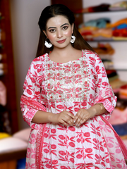 Garnet Floral Print Suit with Dupatta