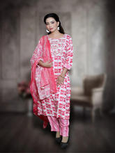 Garnet Floral Print Suit with Dupatta
