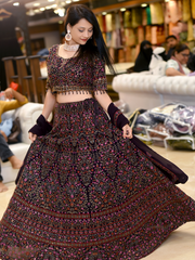 Regal Plum Embroidered Lehenga Choli