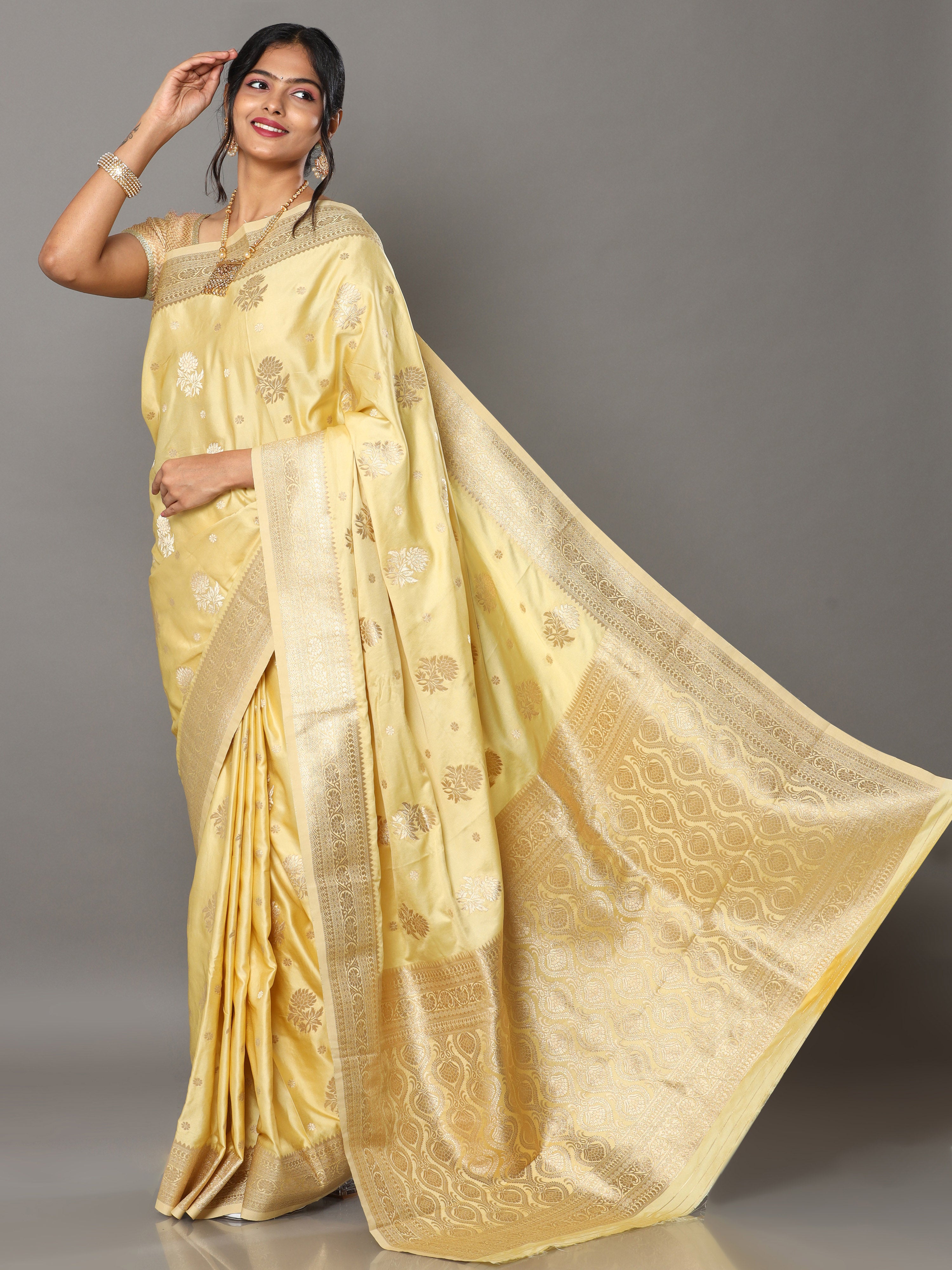 Banarasi Meenakari Gaji Silk Zari - Yellow Golden