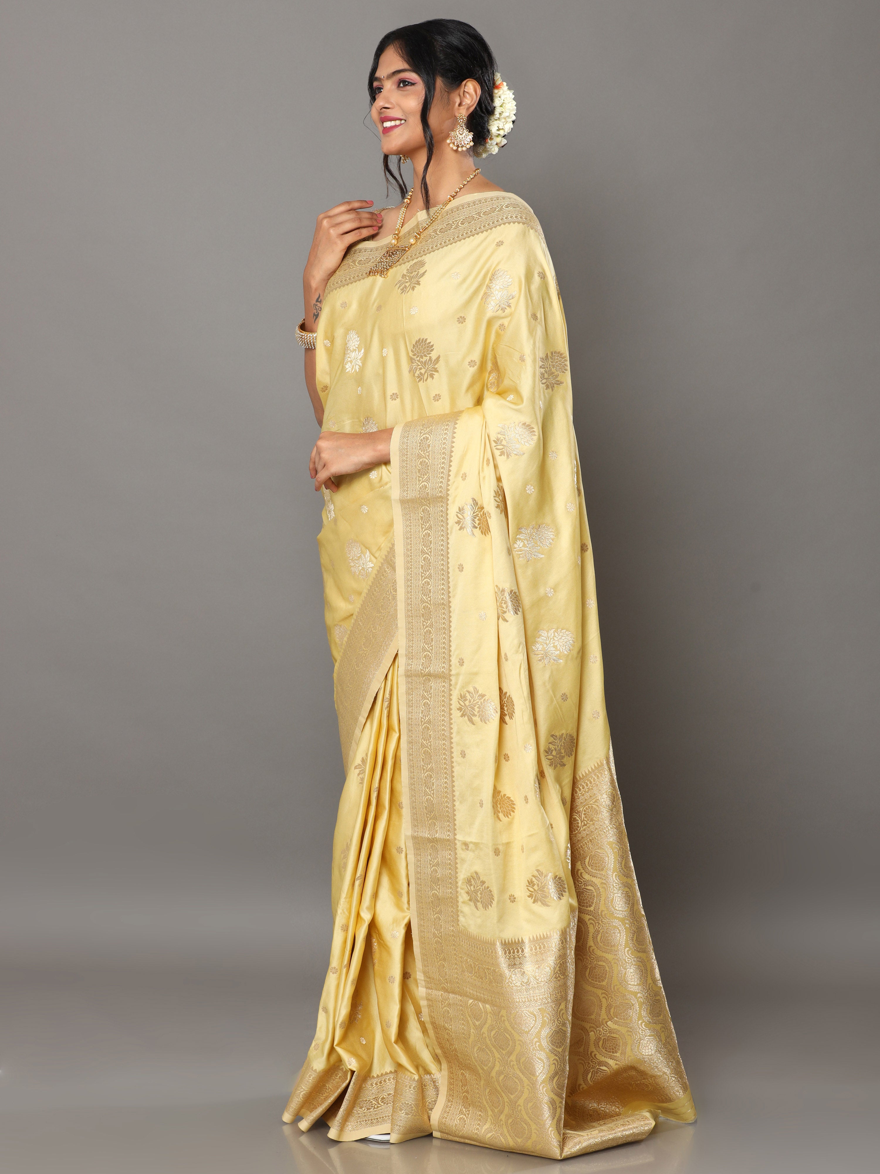 Banarasi Meenakari Gaji Silk Zari - Yellow Golden