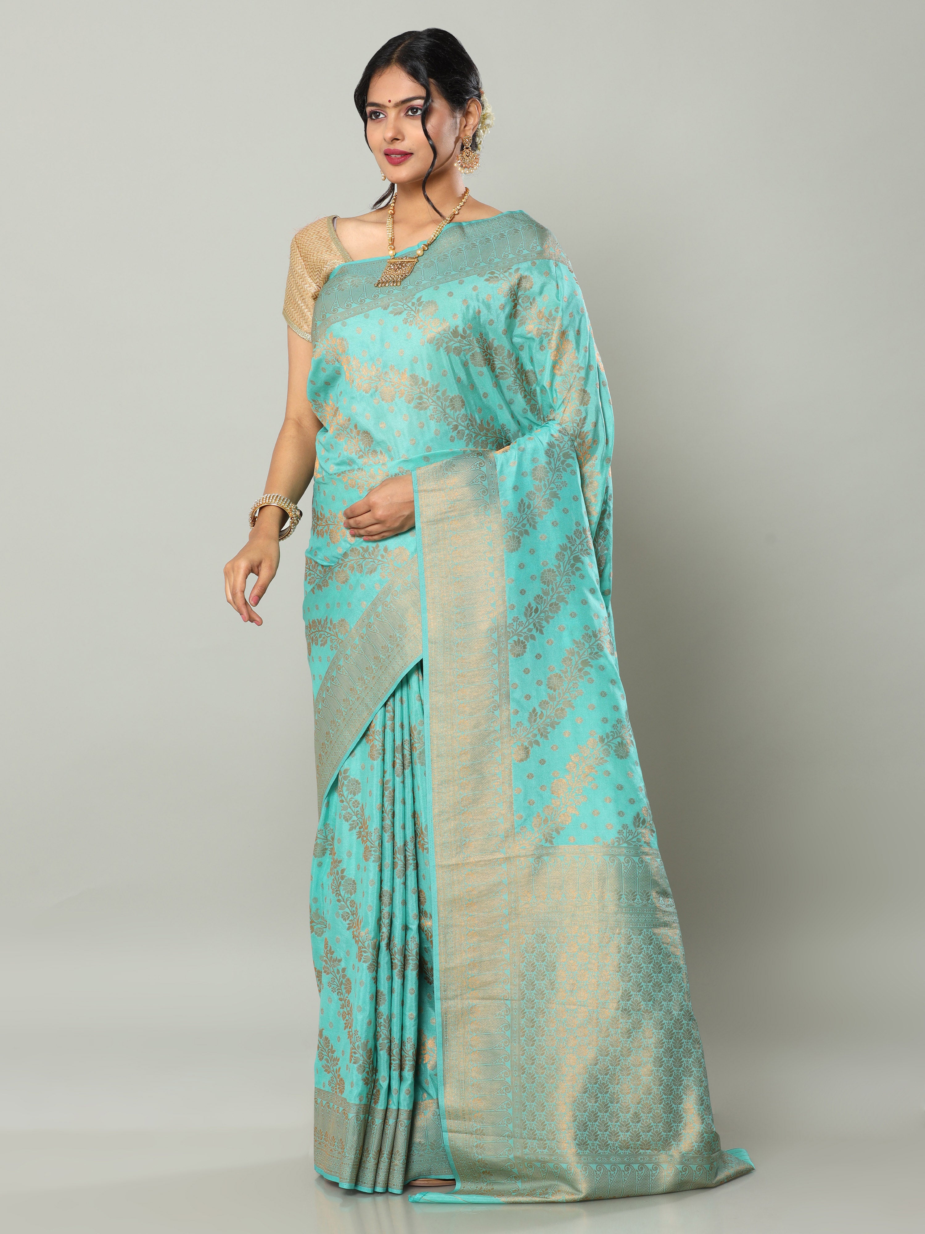 Banarasi Meenakari Gaji Silk Zari - Turquoise