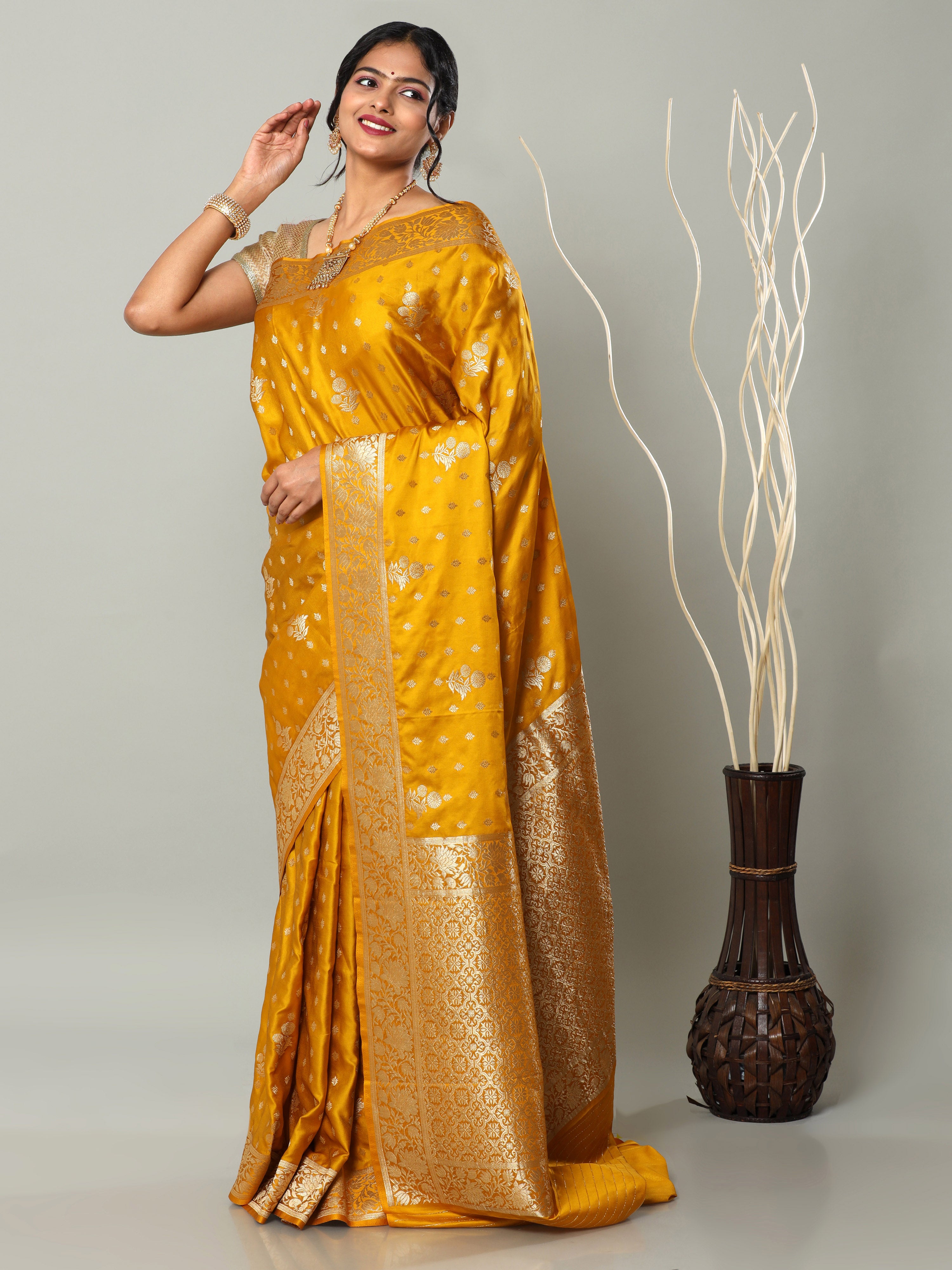 Banarasi Meenakari Gaji Silk Zari - Mustard Golden